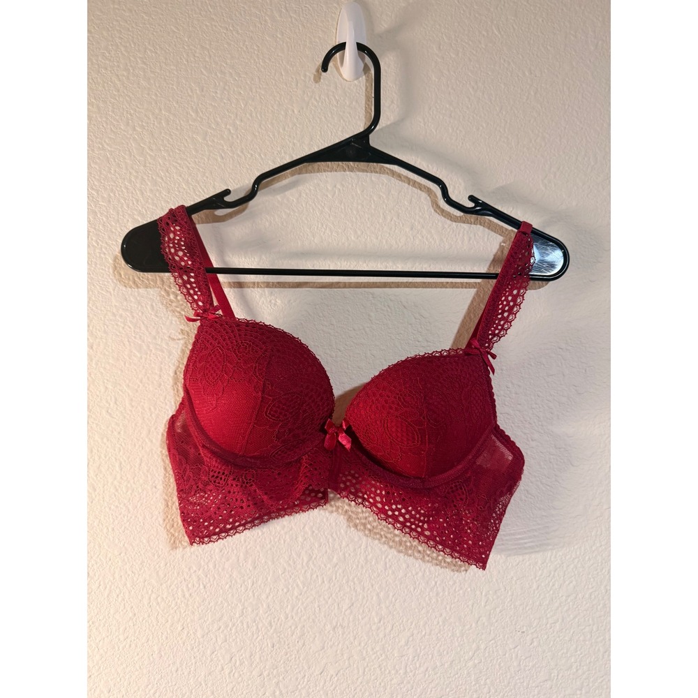 Emmett Lrina Red Floral Lace Longline Underwire Push Up Bra Bow Accent 36A